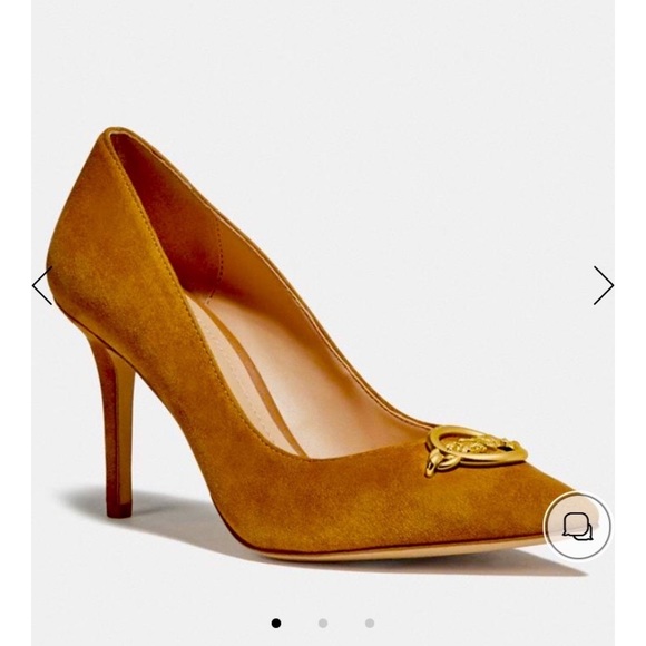 COACH AUDREY SUEDE PUMPS WITH GOLD STAGECOACH IN PEANUT SIZE US 8 - Picture 9 of 9